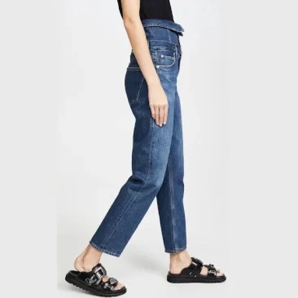 Agolde Vanna Corset Jeans High Waist Belted Foldover Cotton Denim in Blue - Picture 2 of 12